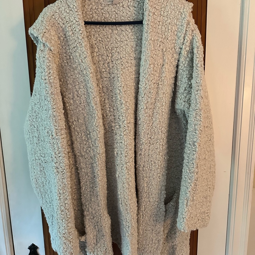 Barefoot Dreams Cozy Open-Front Sherpa Cardigan - Light Beige